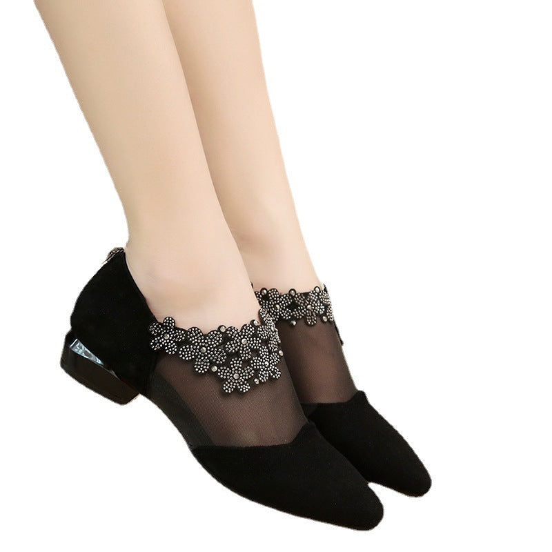 Women's Ballet Flats with Floral Appliqué and Mesh