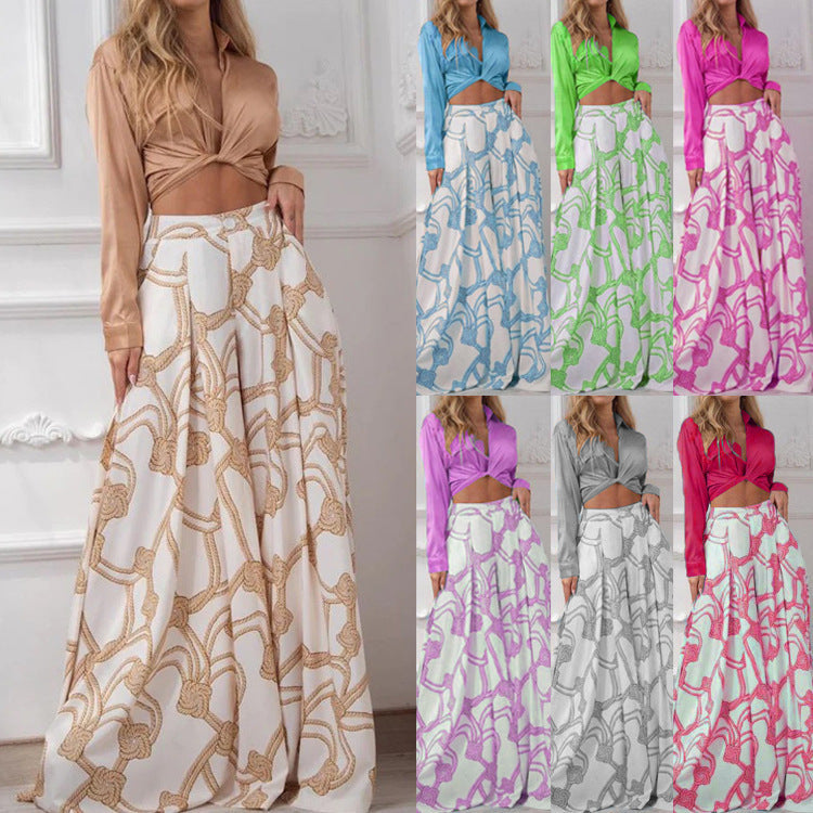 Women's Elegant Long-Sleeve Wrap Top and Maxi Skirt