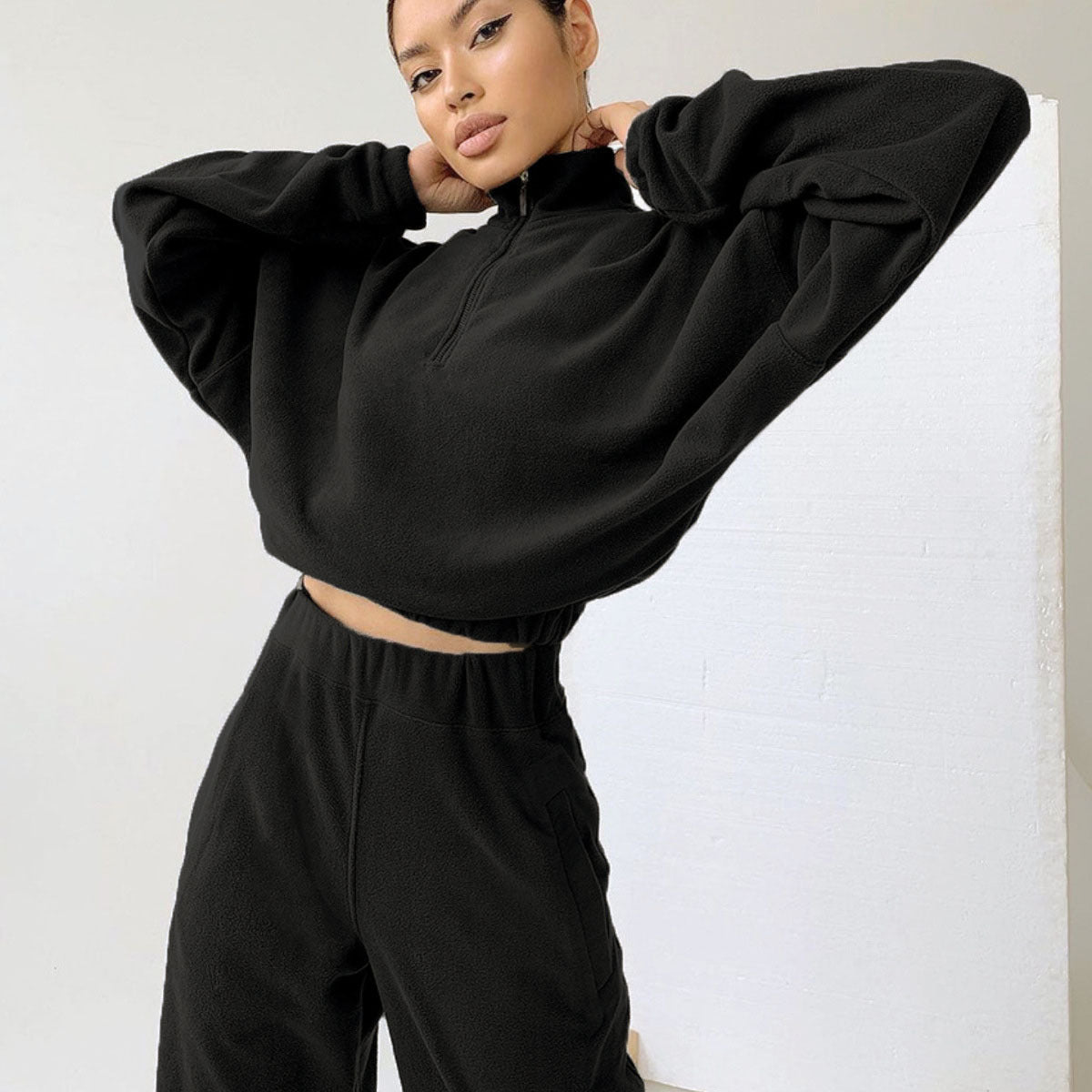Women's Cropped Thermo-Fleece Set with Half-Zip