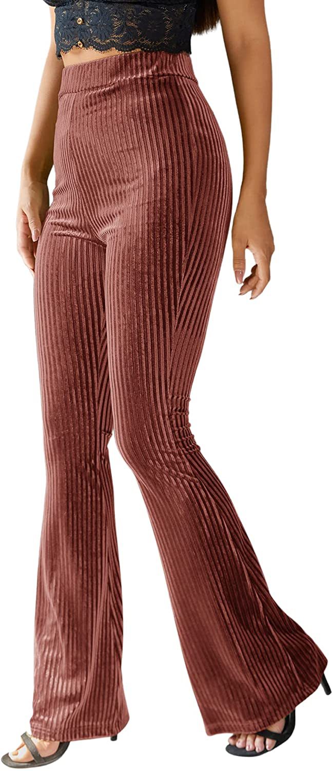 Women's Ribbed Bootcut Pants with High Waist