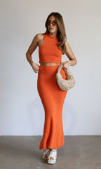 Women's Elegant Knit Crop Top and Maxi Skirt Set