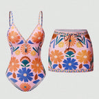 Women's Swimsuit with Floral Design and Removable Skirt