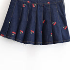 Women's Denim Skirt with Elaborate Embroidery and Pleated Design