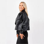 Women's Cropped Faux Leather Biker Jacket