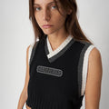 Women's Sleeveless V-Neck Knit Top with Contrast Stripes
