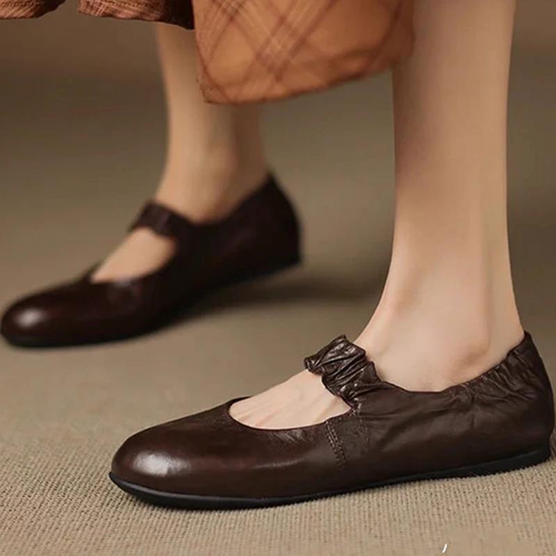 Women's Soft Leather Ballet Flats with Elastic Strap