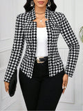 Elegant Houndstooth Blazer Jacket