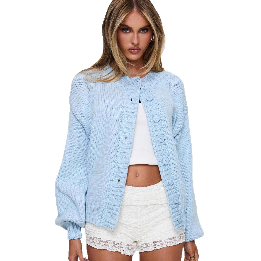 Women's Cozy Cardigan with Decorative Buttons and Voluminous Sleeves