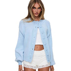 Women's Cozy Cardigan with Decorative Buttons and Voluminous Sleeves