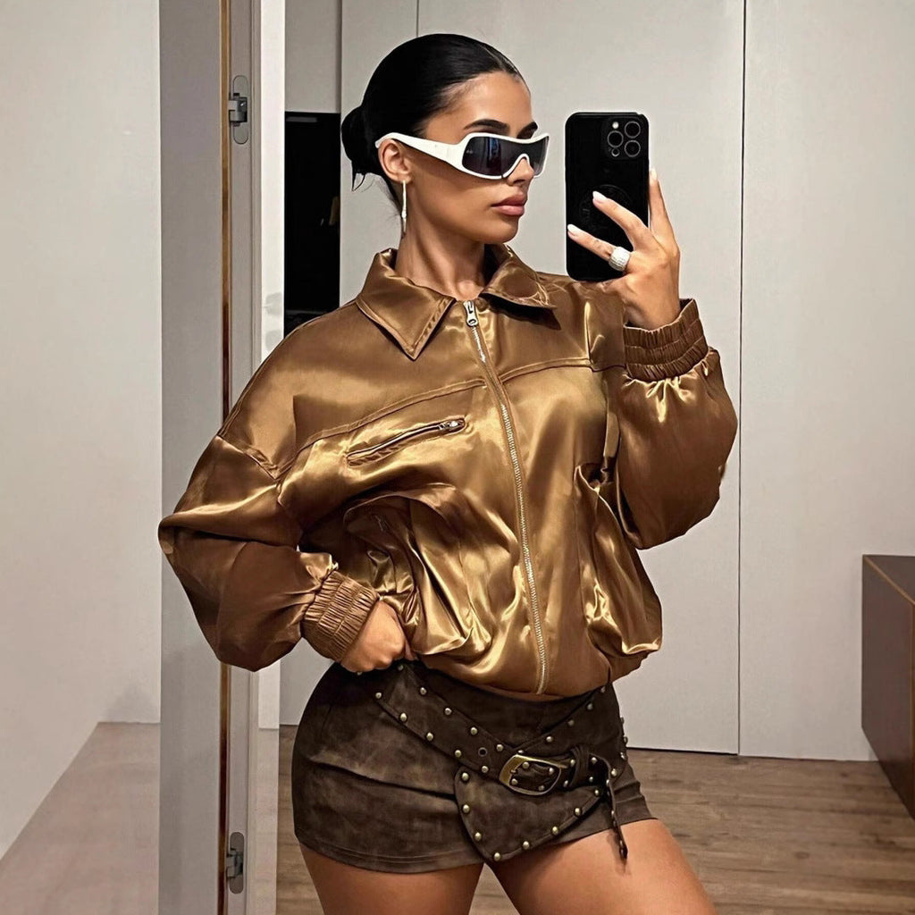 Women's Satin-Look Bomber Jacket