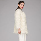 Women's Fluffy Faux Fur Wrap with Generous Cut and Elegant Sleeves