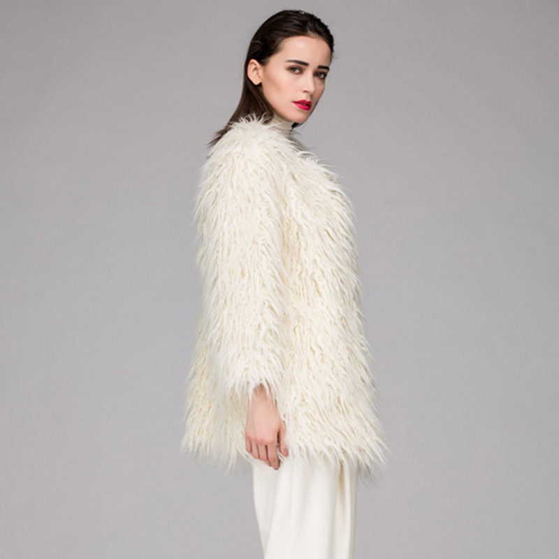 Women's Fluffy Faux Fur Wrap with Generous Cut and Elegant Sleeves