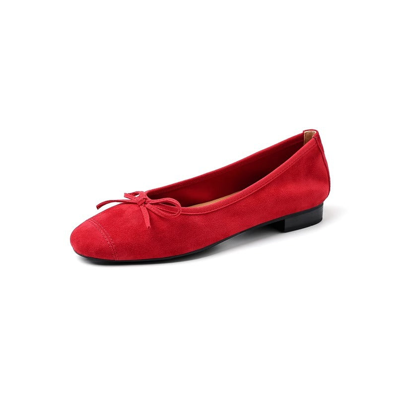 Women's Metallic Leather Ballet Flats with Elegant Bow