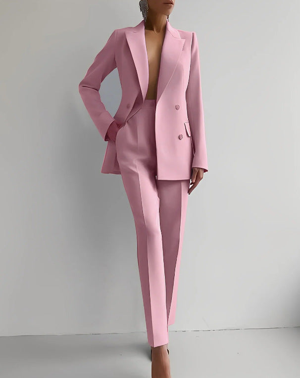 Women's Elegant Double-Breasted Blazer and Tailored Trousers
