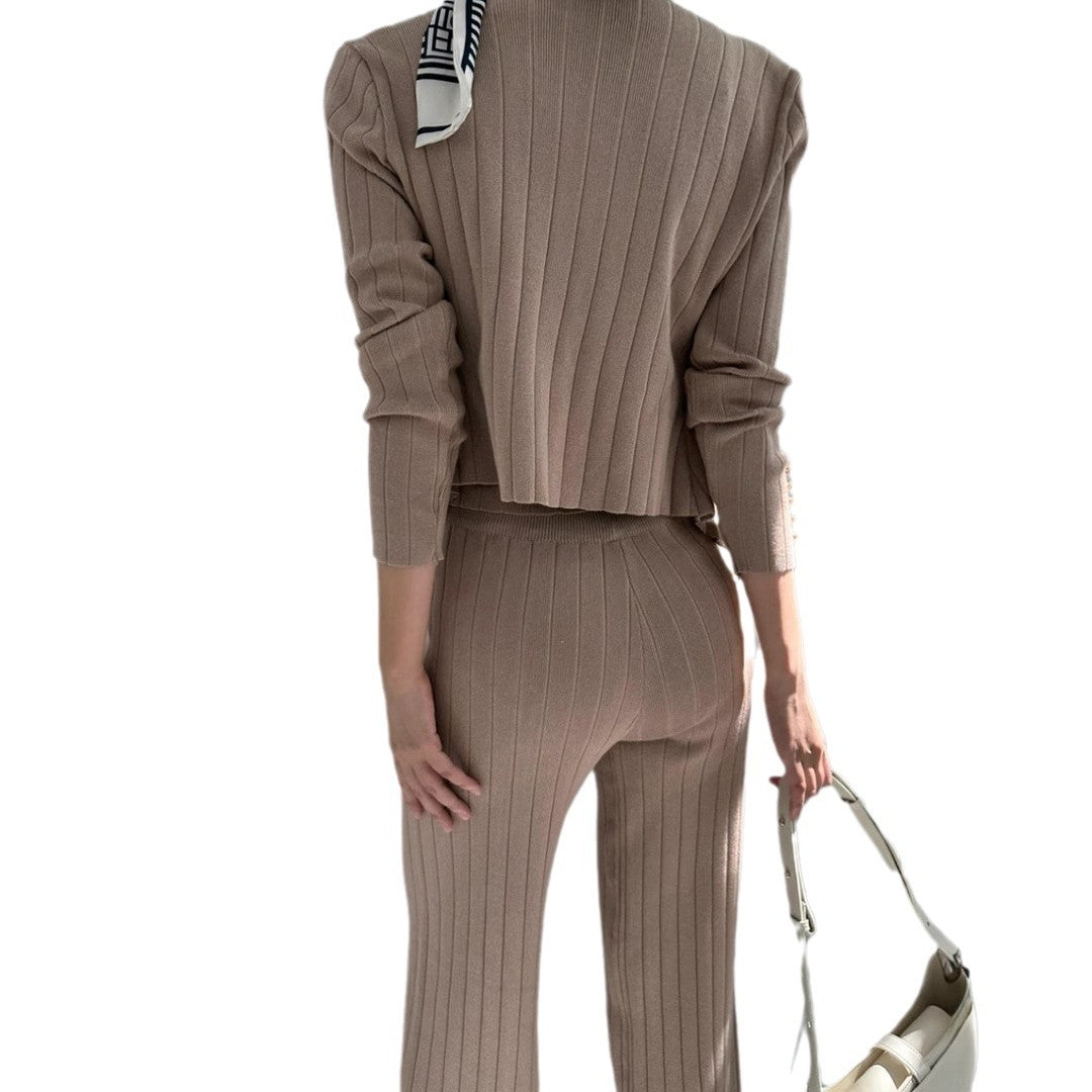 Women's Elegant Knitted Ensemble with Button Details