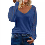 Women's Long-Sleeve V-Neck Shirt with Striped Sleeves