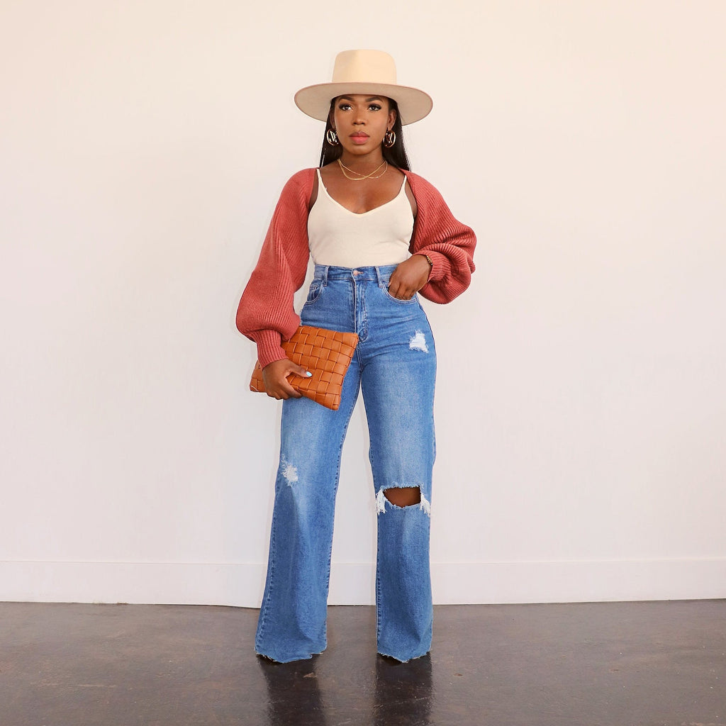 Women's High-Waisted Bootcut Jeans with Distressed Effect