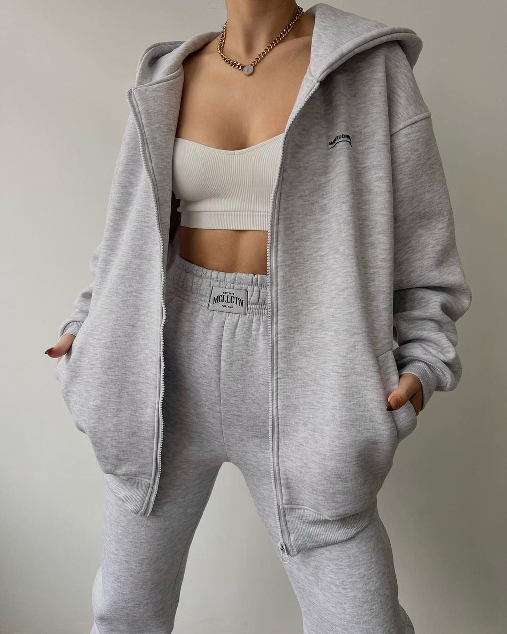 Women's Oversized Hooded Sweat Jacket and High-Waist Jogging Pants Set