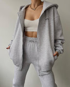 Women's Oversized Hooded Sweat Jacket and High-Waist Jogging Pants Set