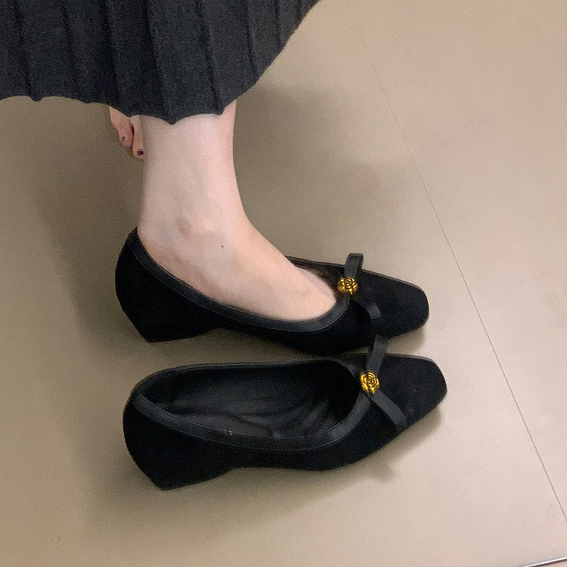 Women's Ballet Flats with Elegant Bow Accent and High-Quality Suede