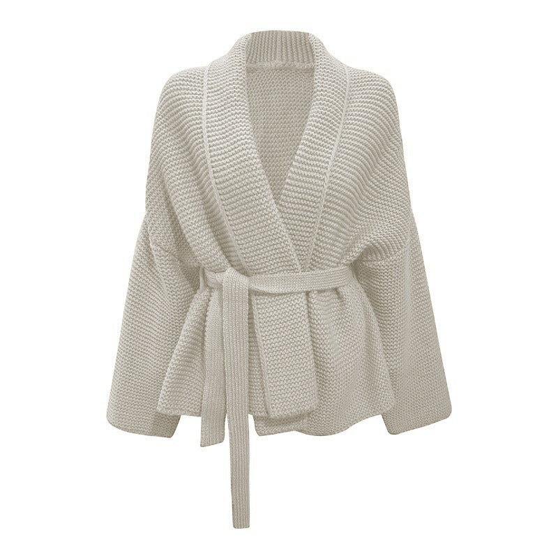 Women's Chunky Knit Cardigan with Modern Wrap Design and Wide Collar