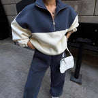 Women's Comfortable Zip-Pullover with Dropped Shoulders