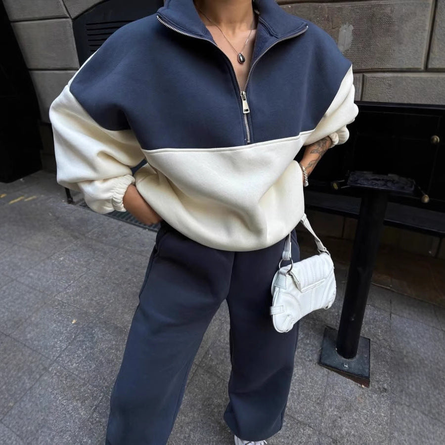 Women's Comfortable Zip-Pullover with Dropped Shoulders