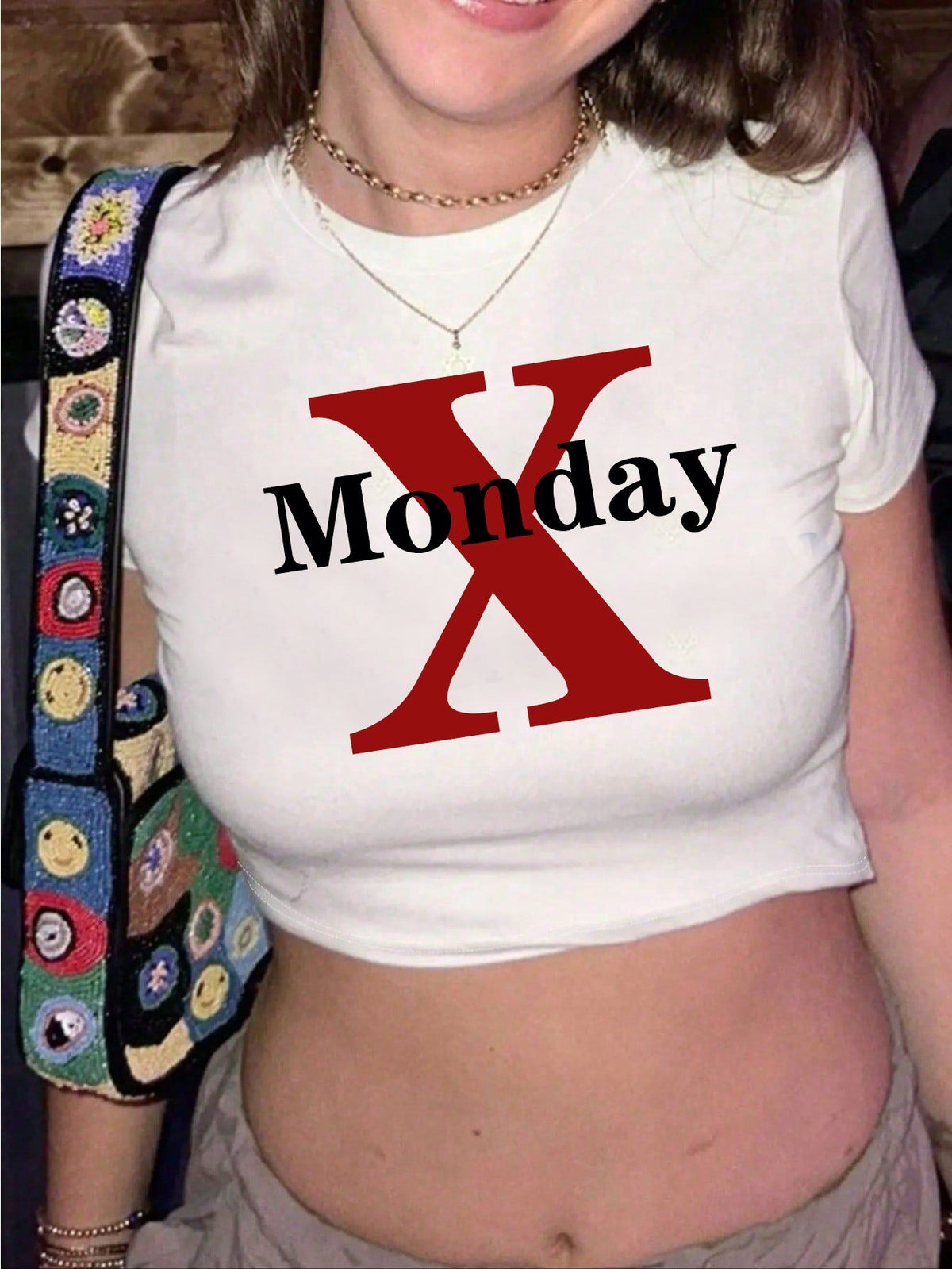Women's Crop T-Shirt with Creative Lettering and Casual Fit