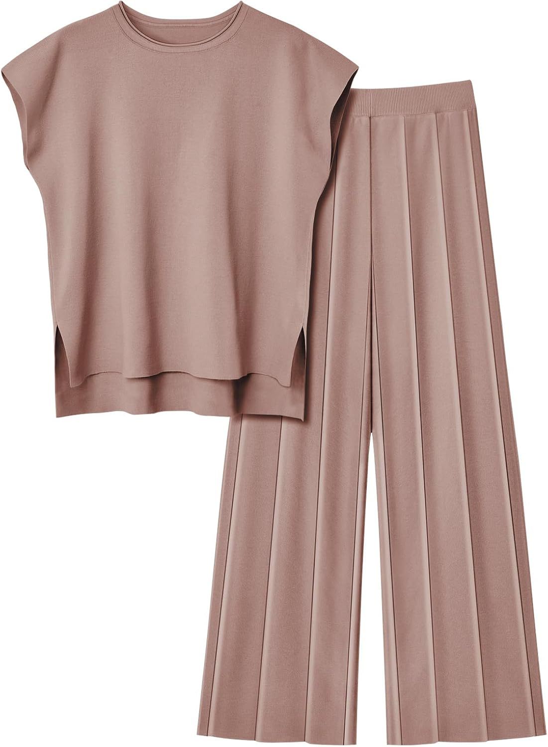 Elegant Women's Short-Sleeve Top and Pleated Trousers Set
