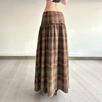 Women's Plaid Midi Skirt with High Waist and Voluminous Cut