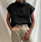 Women's Comfortable Short-Sleeve Top with Mock Neck