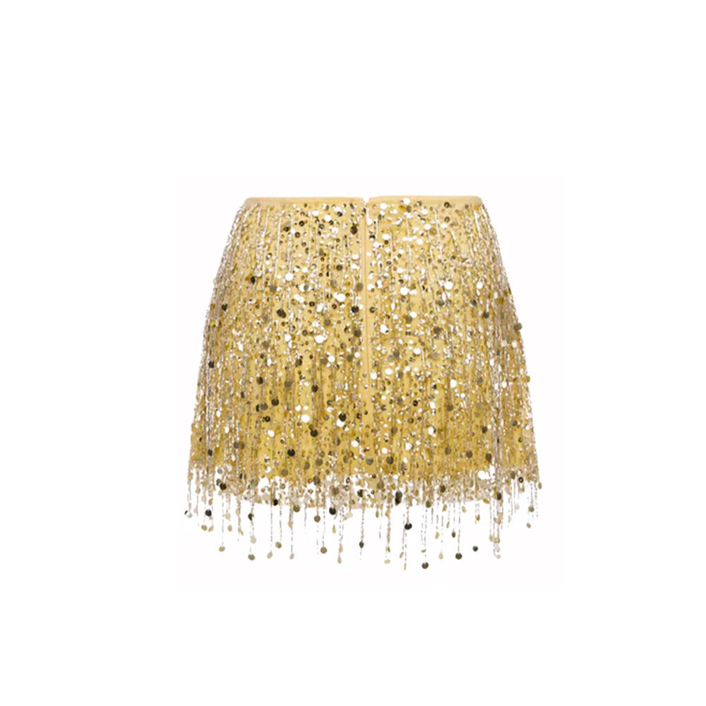 Sparkling Mini Skirt with Sequins and Fringe