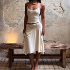 Women's Sleeveless Top with Lace Trim and Flowing Skirt
