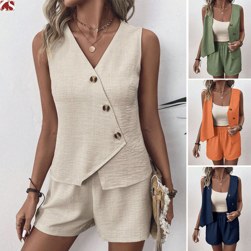 Women's Casual Overall Set with Button Detail