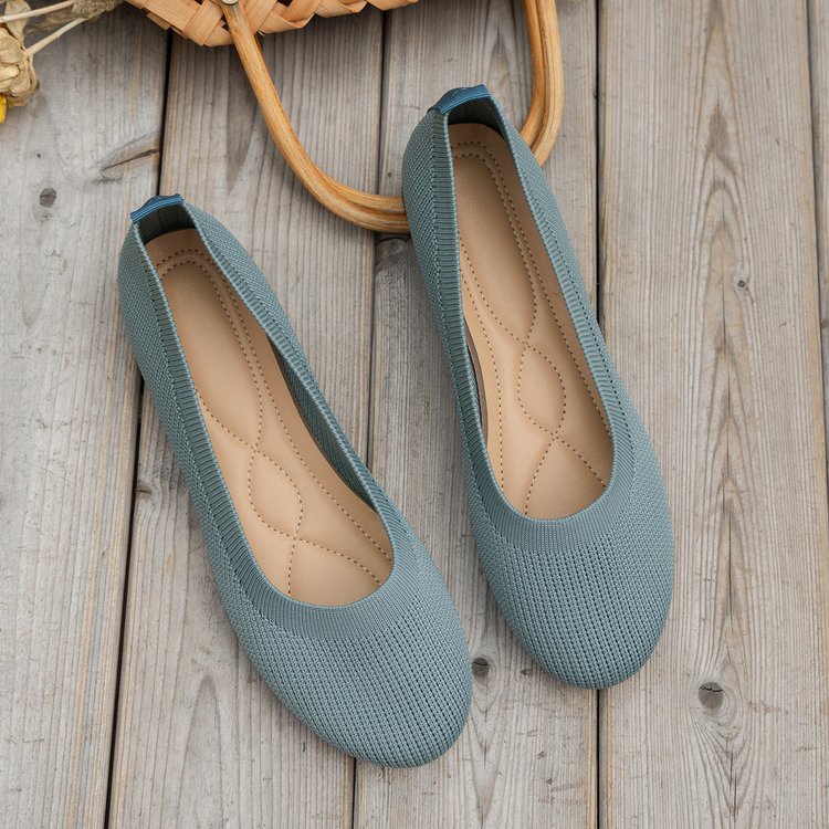 Women's Ballet Flats with Elegant Knit Design and Fashionable Pearl Embellishment