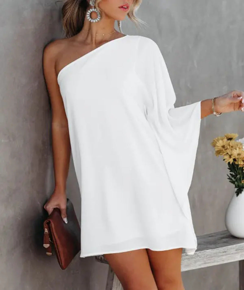 Women's Asymmetrical Mini Dress with Graphic Print