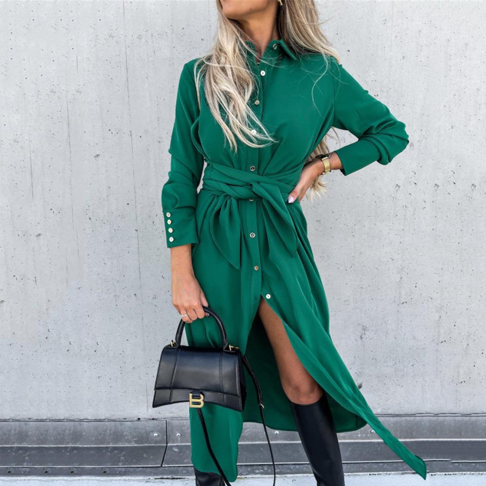 Long Shirt Blouse with Tie Belt