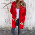 Women's Casual Coat with Hood and Asymmetrical Cut