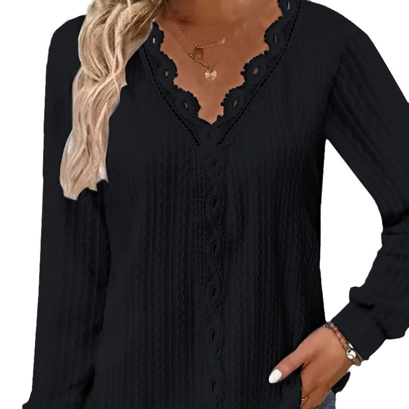 Women's Long-Sleeve Lace-Accent Blouse