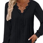 Women's Long-Sleeve Lace-Accent Blouse