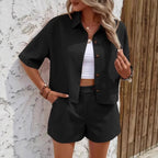 Women's Casual Short-Sleeve Shirt and Shorts Set