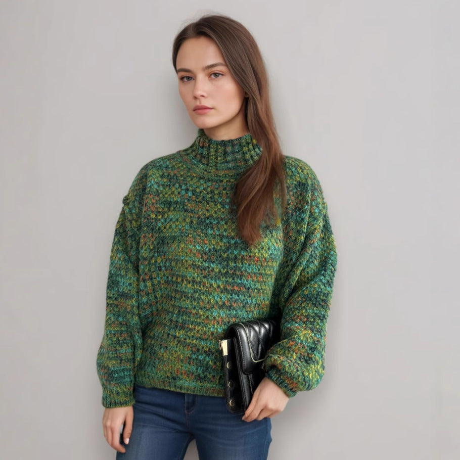 Women's Cozy Turtleneck Sweater with Modern Open-Knit Design
