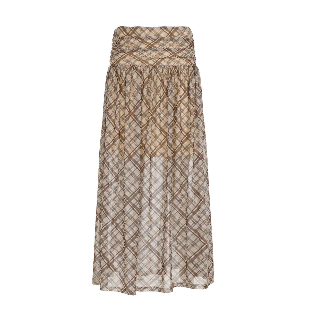Women's Maxi Skirt with Elastic Waist and Plaid Pattern