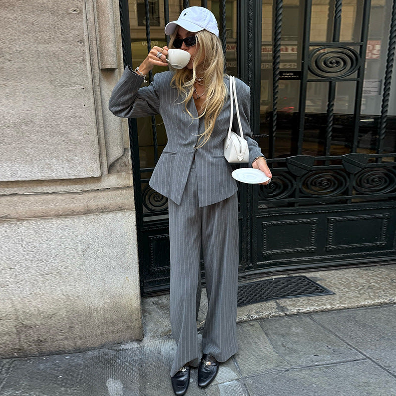 Women's Elegant Striped Two-Piece Suit