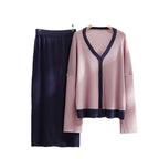 Women's Elegant Knit Set with Deep V-Neck and Contrast Details