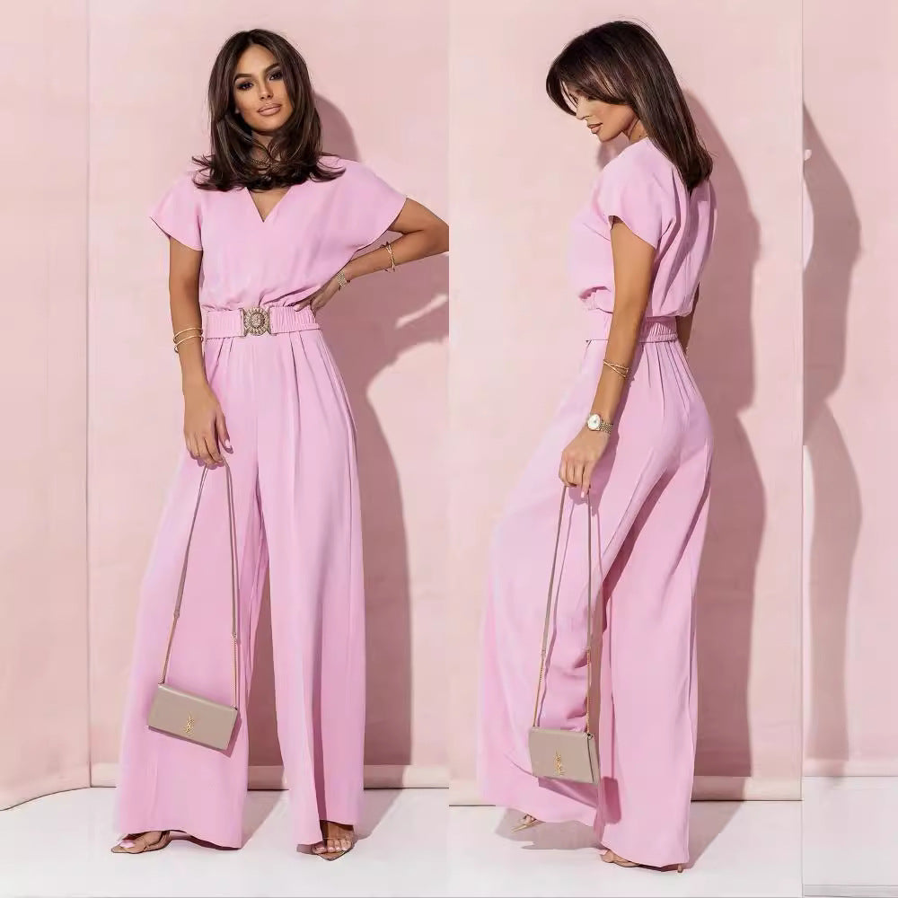 Women's Wide-Leg Jumpsuit with Trendy Belt