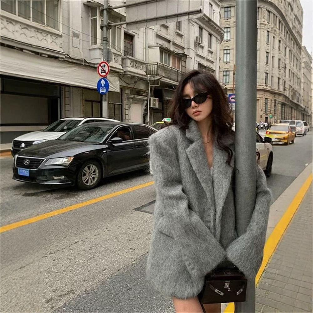 Women's Elegant Wool Blazer with Soft Fleece Finish