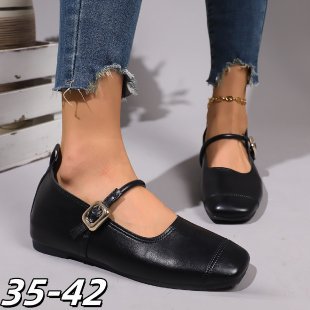 Women's Ballet Flats with Ankle Strap and Buckle