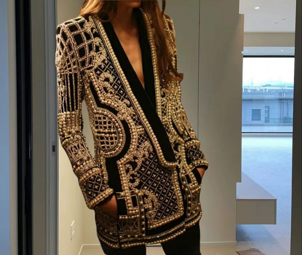 Women's Elegant Cardigan with Sparkling Pearl Trim