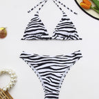 Women's Swimsuit with Integrated Knot and Fashionable Zebra Pattern